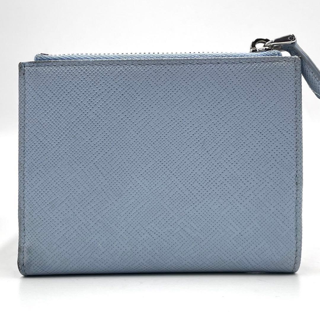 極美品/現行モデル● プラダ 折り財布 二つ折り 三角ロゴ サフィアーノ ブルー
