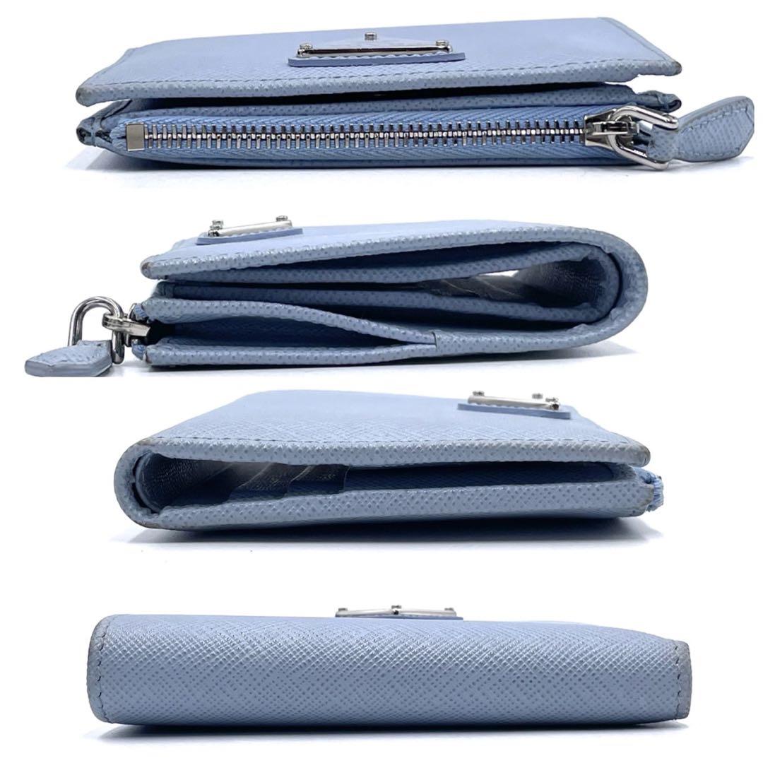 極美品/現行モデル● プラダ 折り財布 二つ折り 三角ロゴ サフィアーノ ブルー