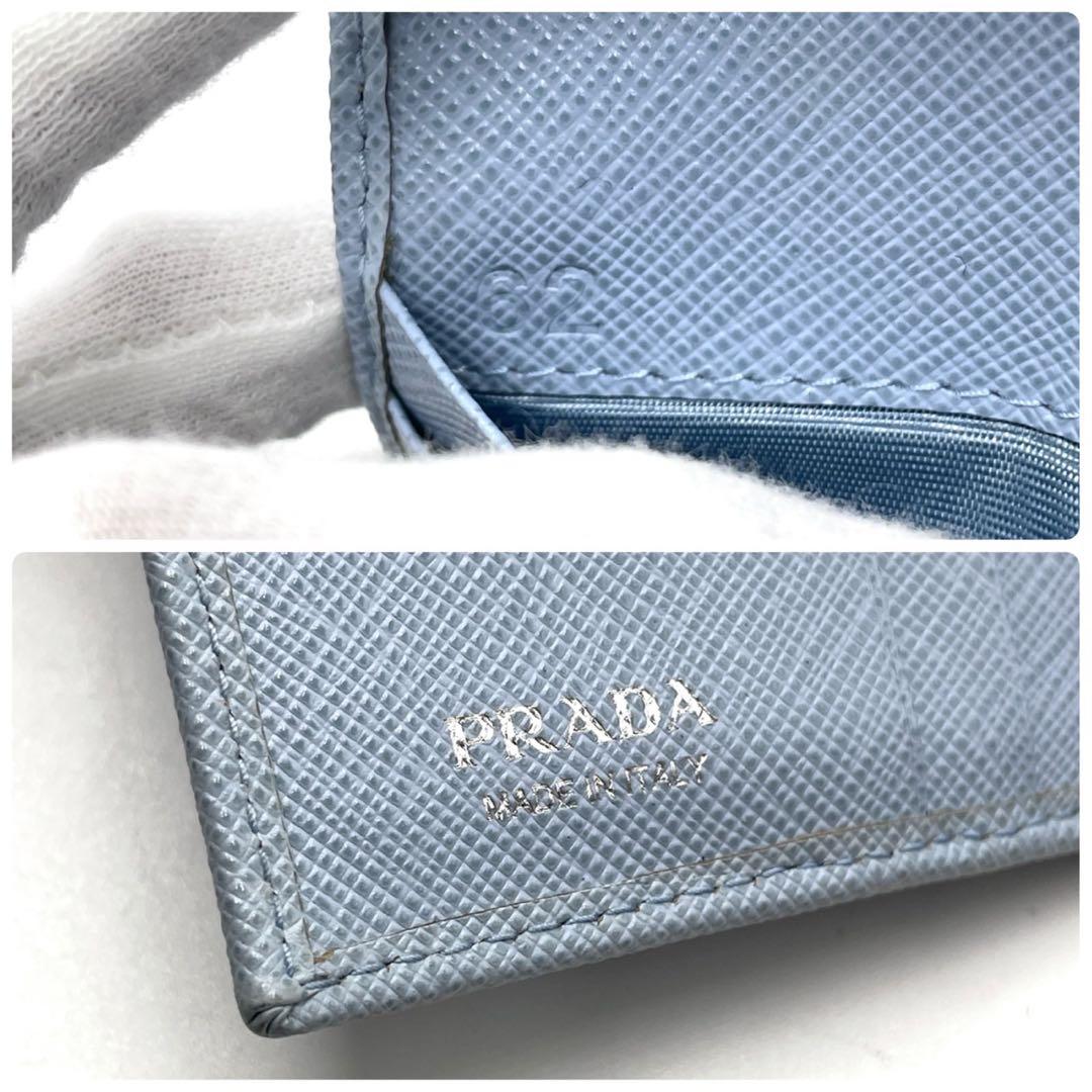 極美品/現行モデル● プラダ 折り財布 二つ折り 三角ロゴ サフィアーノ ブルー