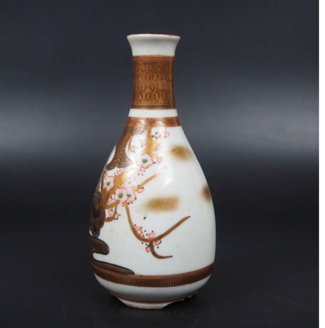 送料無料　明治～大正　古い九谷焼　松鶴梅図徳利一対　本金使用