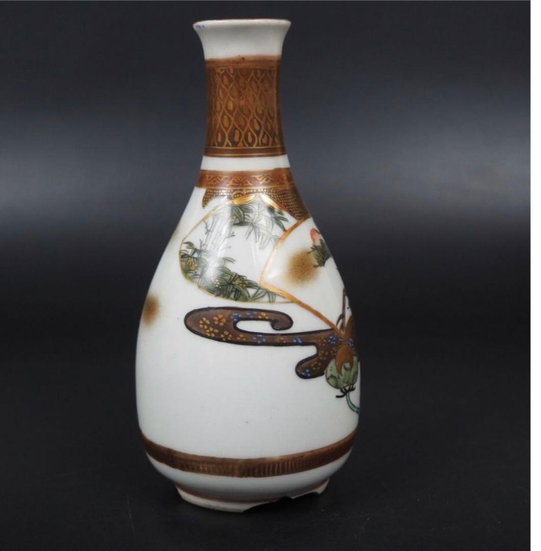 送料無料　明治～大正　古い九谷焼　松鶴梅図徳利一対　本金使用