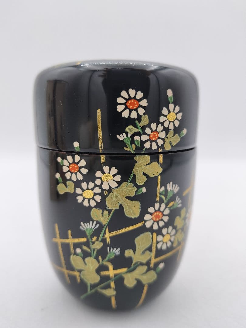 c547【新品・未使用】長棗 菊垣蒔絵 佐々木麗峰 木箱 茶道具