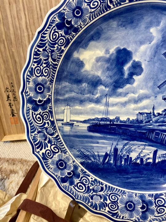 オランダ　アンティーク　41㎝　置物　デルフト 飾り皿　絵皿　delft