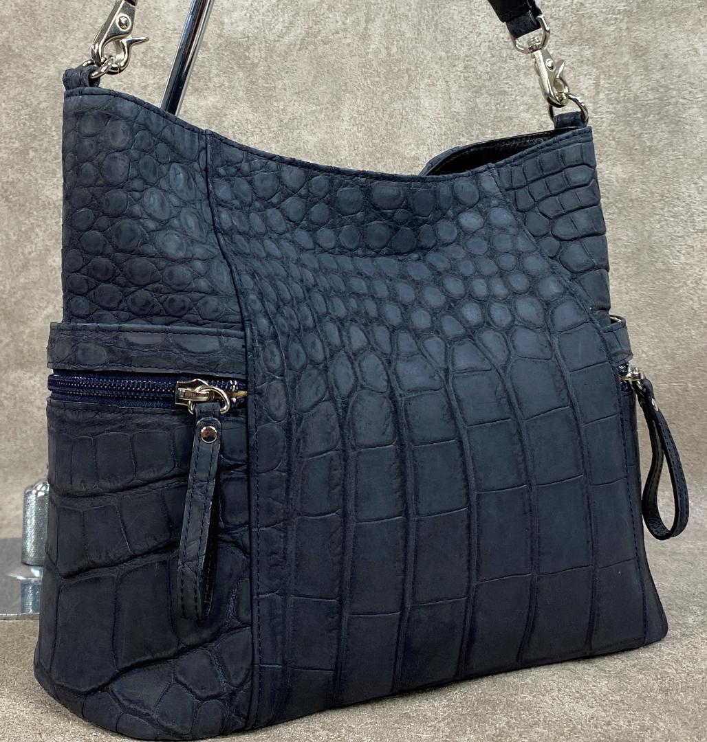 【極美品】 クロコダイル ワニ革 ヌバック 日本製 JRA認定 ショルダーバッグ