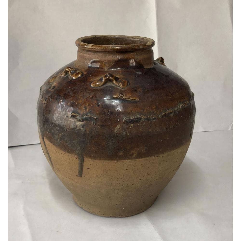 e2841 飴釉 四ツ耳壺 高さ22.5cm 中国古陶磁 壺 壷