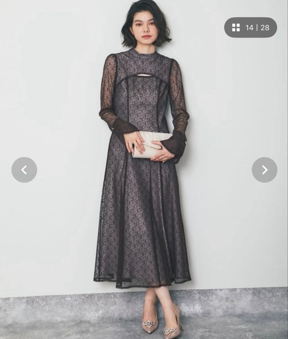 〔着用一回のみ✨１／１８まで！〕フロントカットアウトラッセルレースロングドレス