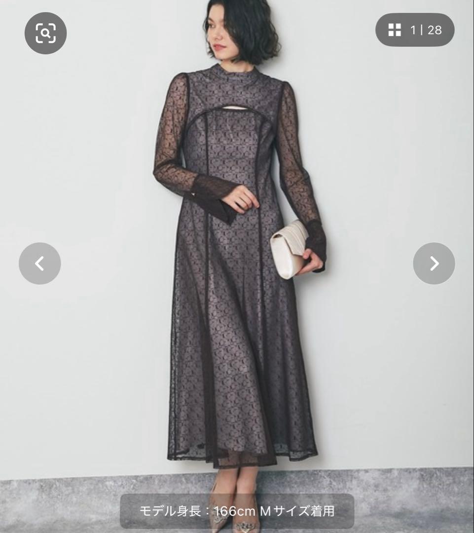 〔着用一回のみ✨１／１８まで！〕フロントカットアウトラッセルレースロングドレス