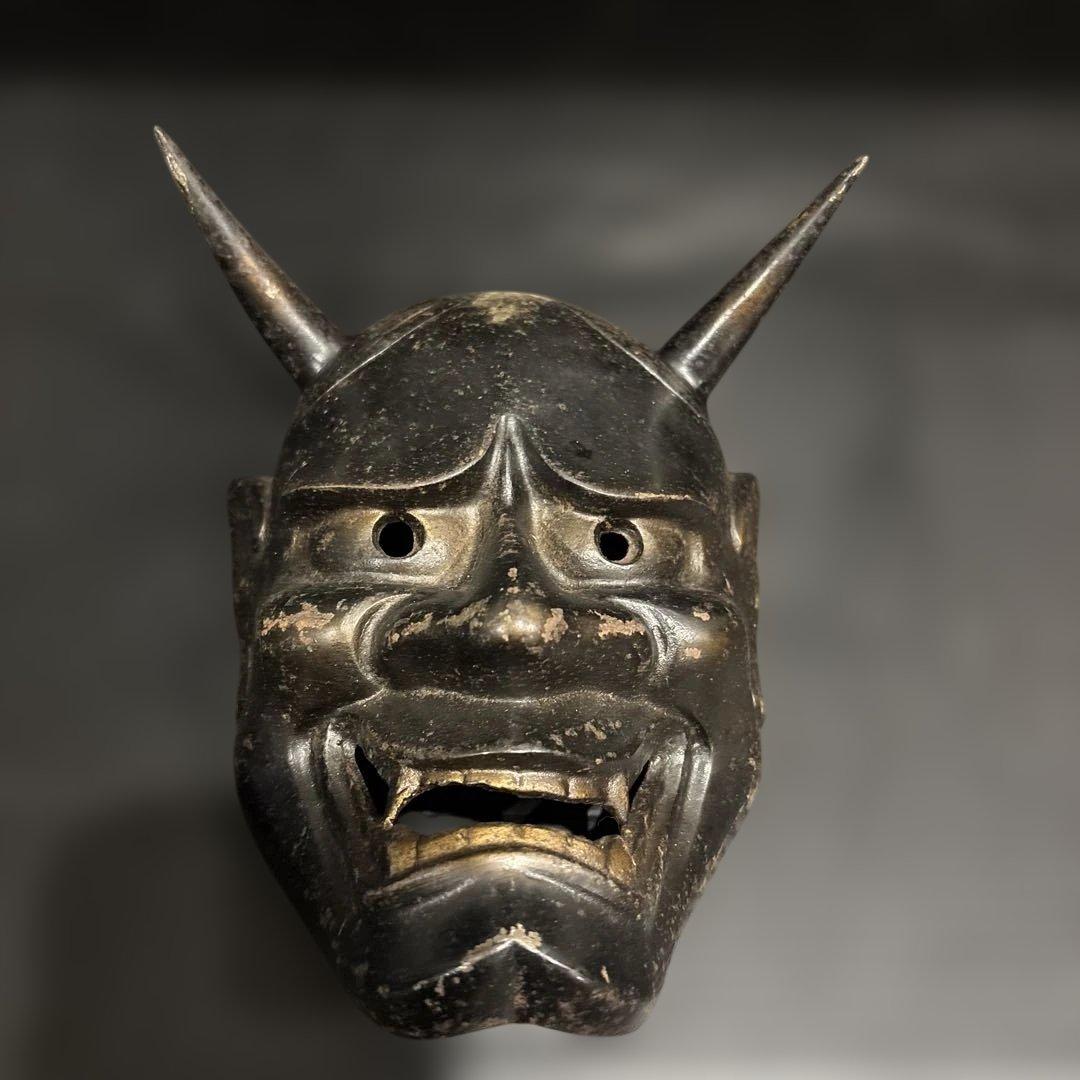 希少】金属製 鬼面 能面 般若系 鋳物 仮面 日本伝統美術 古道具