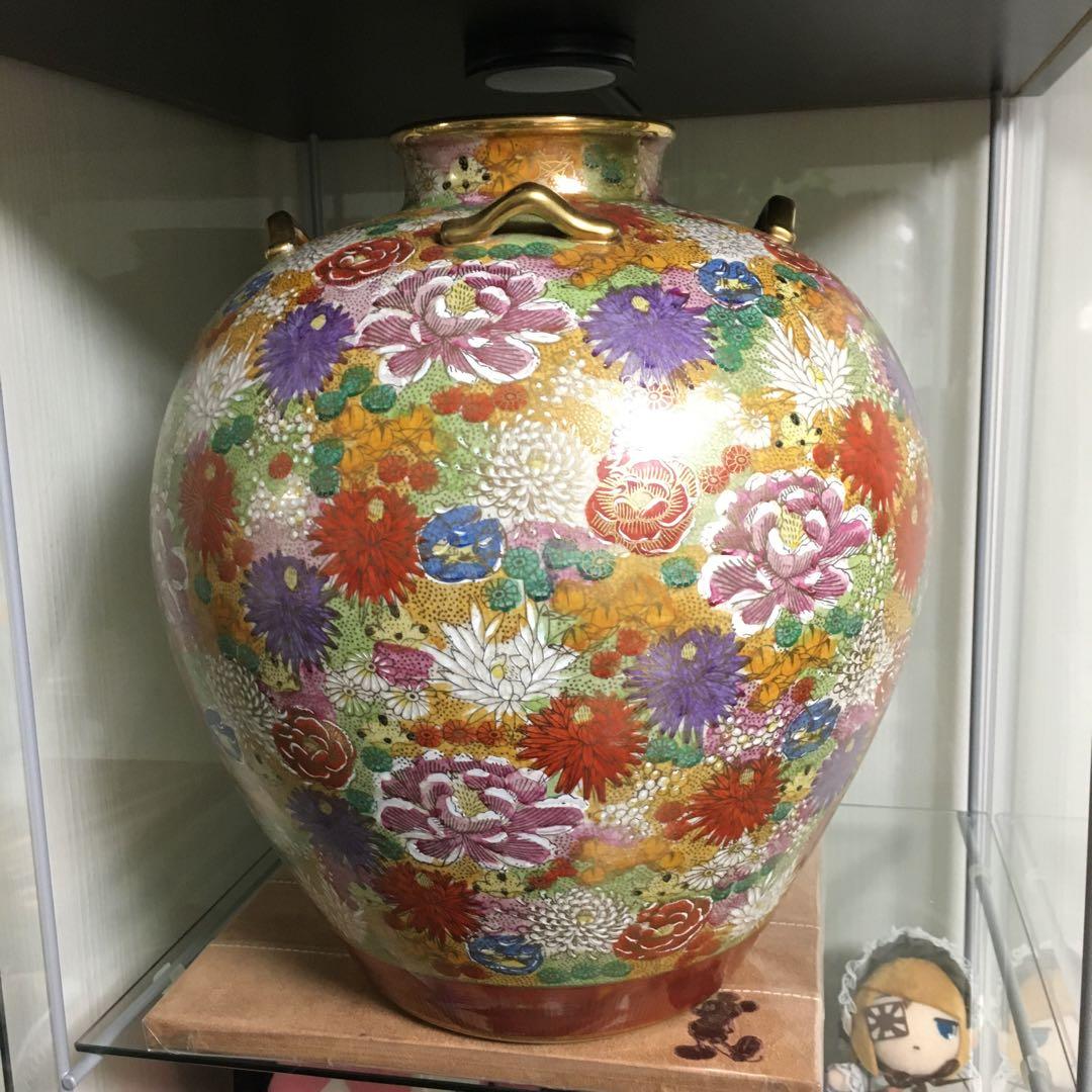薩摩焼　丸十　花尽文　花瓶　壺　金襴手　島津家　古美術