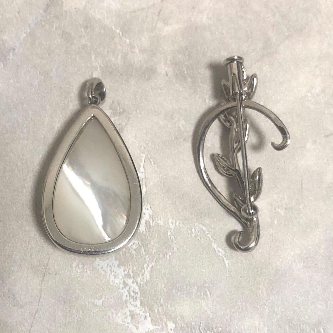 GSTV パラジウムシルバー950 マザーオブパール ブローチ ペンダントトップ