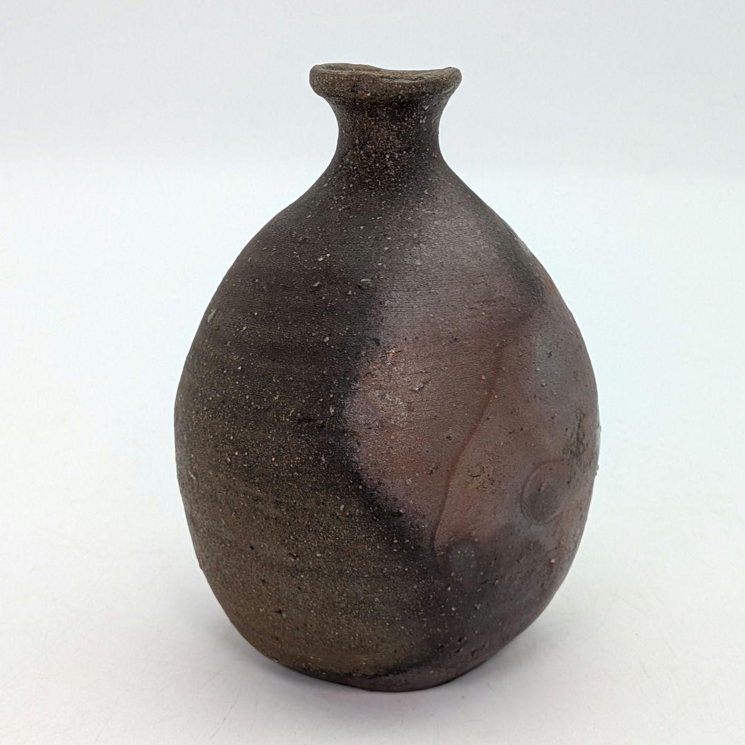 岡山県重要無形文化財 金重晃介 備前焼 扁壺徳利 四方桟共箱合布栞 とっくり