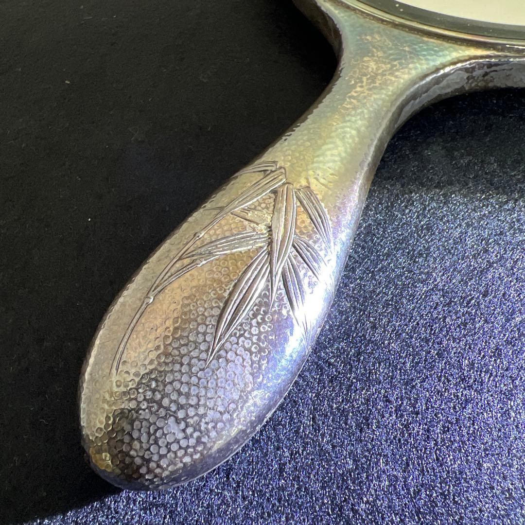 専用　sterling刻印　竹図手鏡　440g 東Y7-1223☆2Fトコチサ