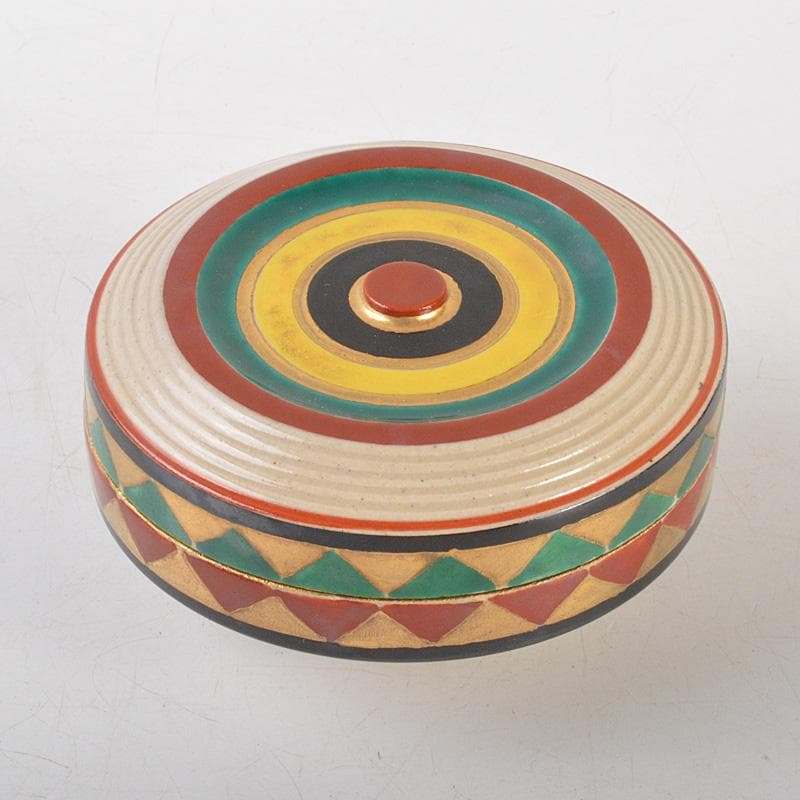 すみかすみれ　萬古焼　佐久間芳山造　色絵コマ　香合　共箱　V　6481