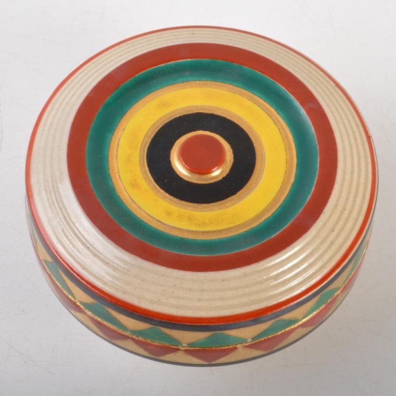 すみかすみれ　萬古焼　佐久間芳山造　色絵コマ　香合　共箱　V　6481