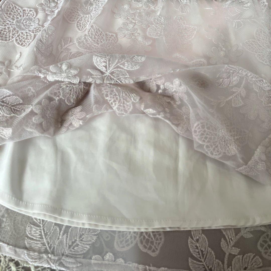 美品　大きいサイズ46 ローズティアラ　フラワー刺繍ウエストゴムスカート