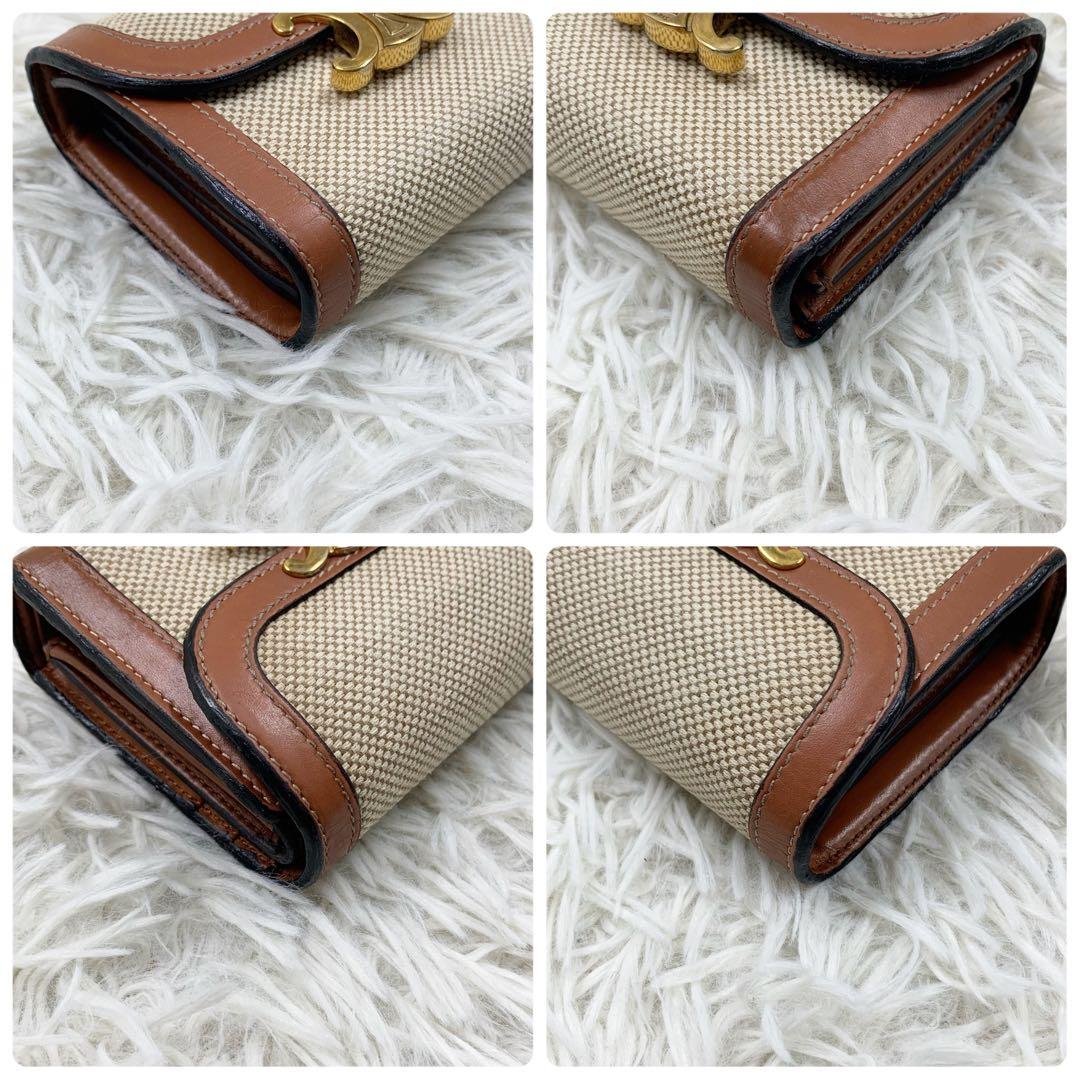 セリーヌ 三つ折り財布 トリオンフ キャンバス レザー ベージュ