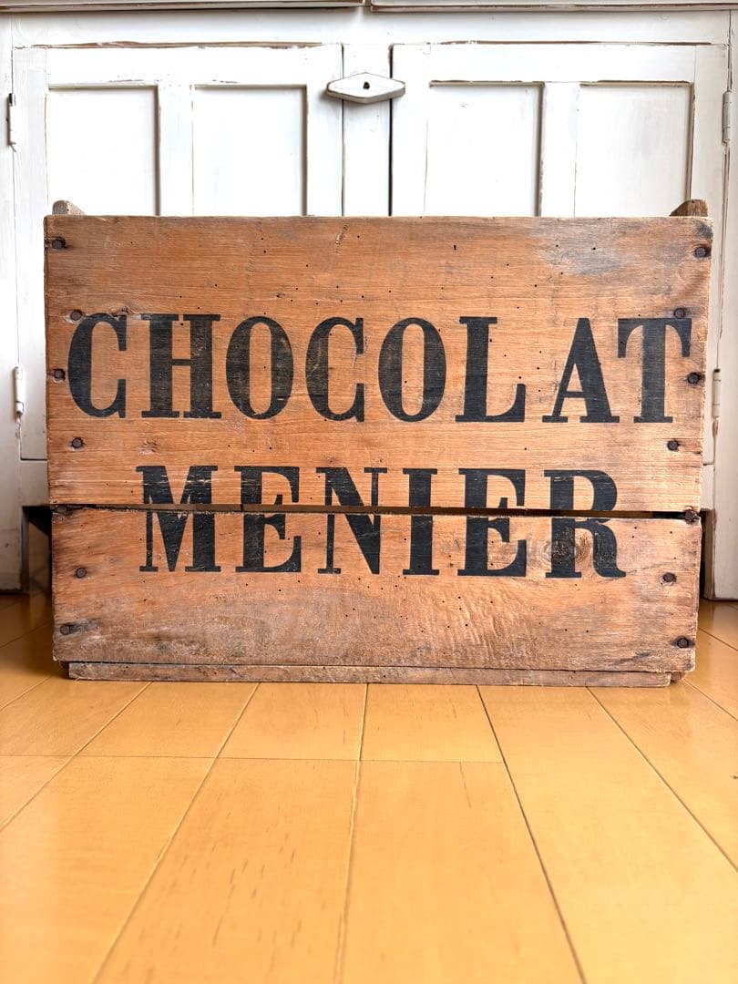 アンティーク　特大　ショコラムニエ　ウッドコンテナ　木箱　ボックス　ステンシル