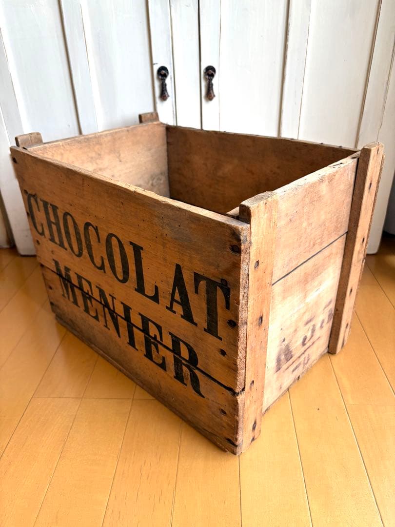 アンティーク　特大　ショコラムニエ　ウッドコンテナ　木箱　ボックス　ステンシル