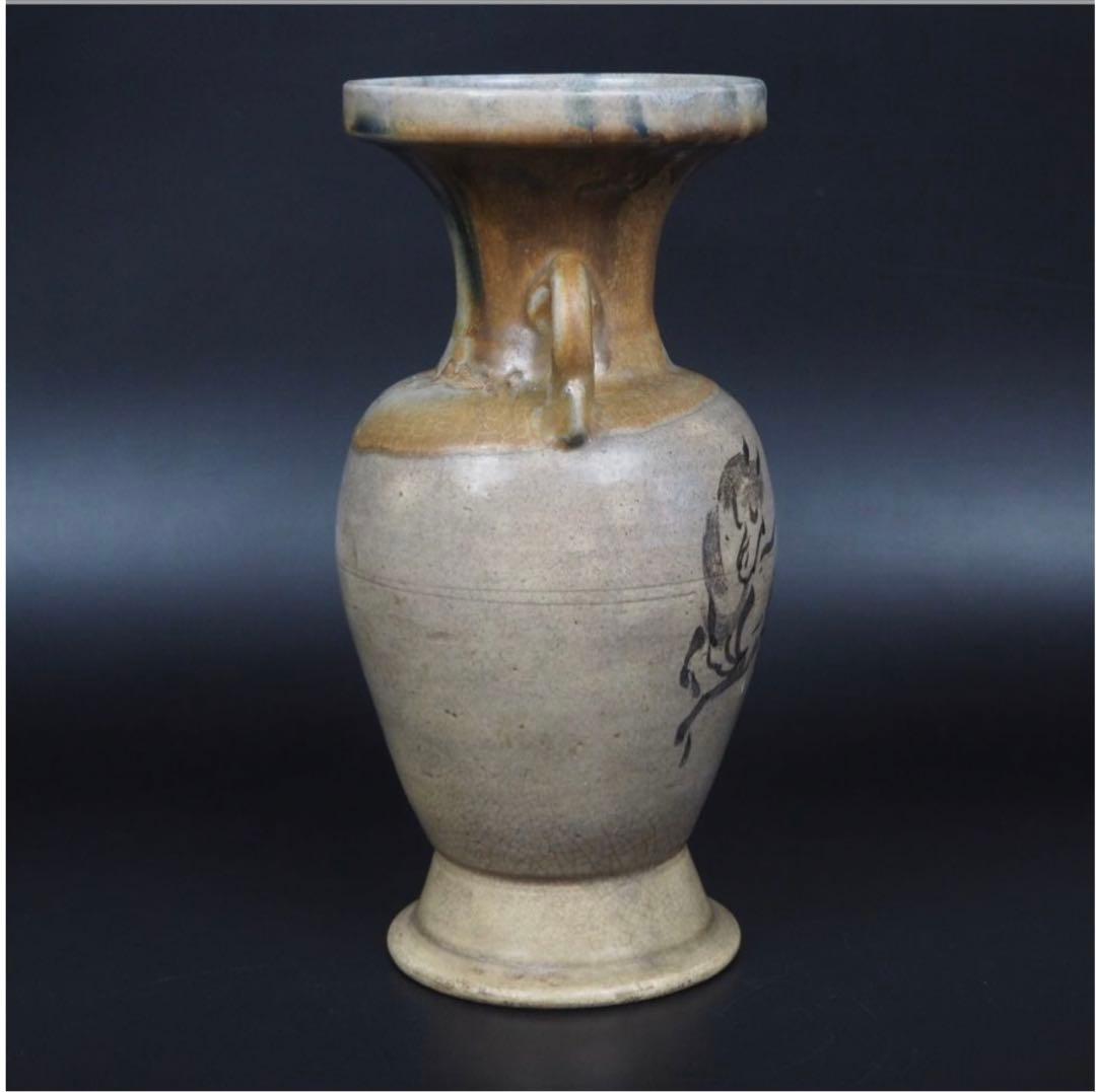 送料無料　明治期 古相馬双耳花瓶 　高さ25.5ｃｍ