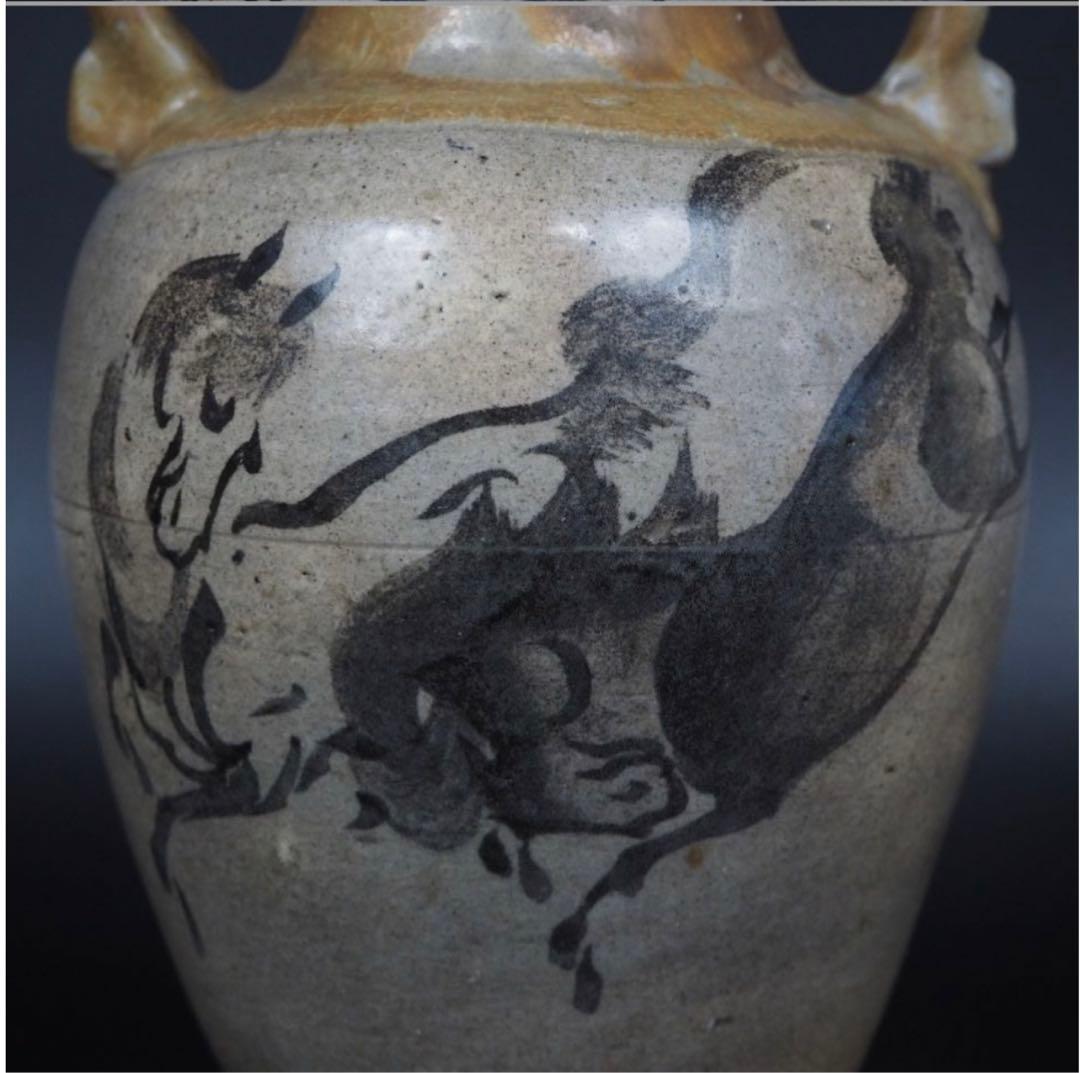 送料無料　明治期 古相馬双耳花瓶 　高さ25.5ｃｍ