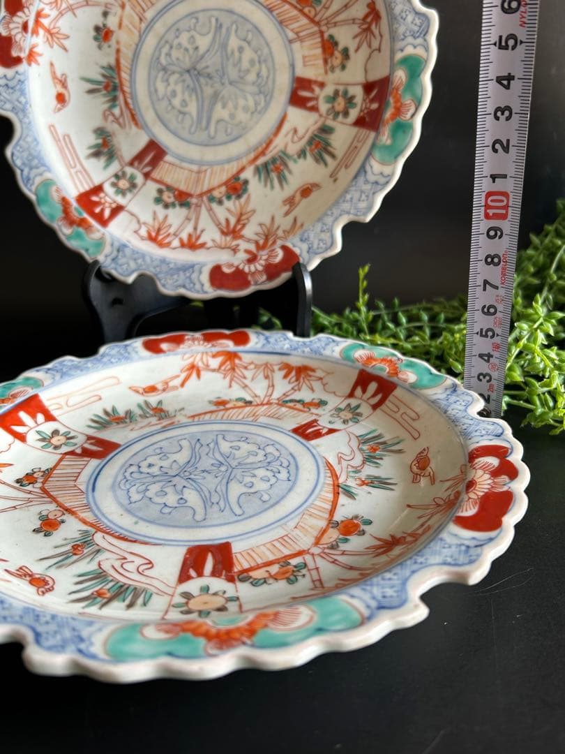 骨董 江戸時代末期？～明治？ 古伊万里　染錦色絵　花鳥図　縁起物