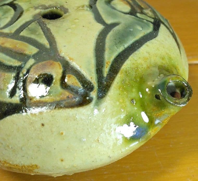 人間国宝 金城次郎 壷屋焼水滴 栞 共箱 美品 壺屋焼 やちむん 魚2匹