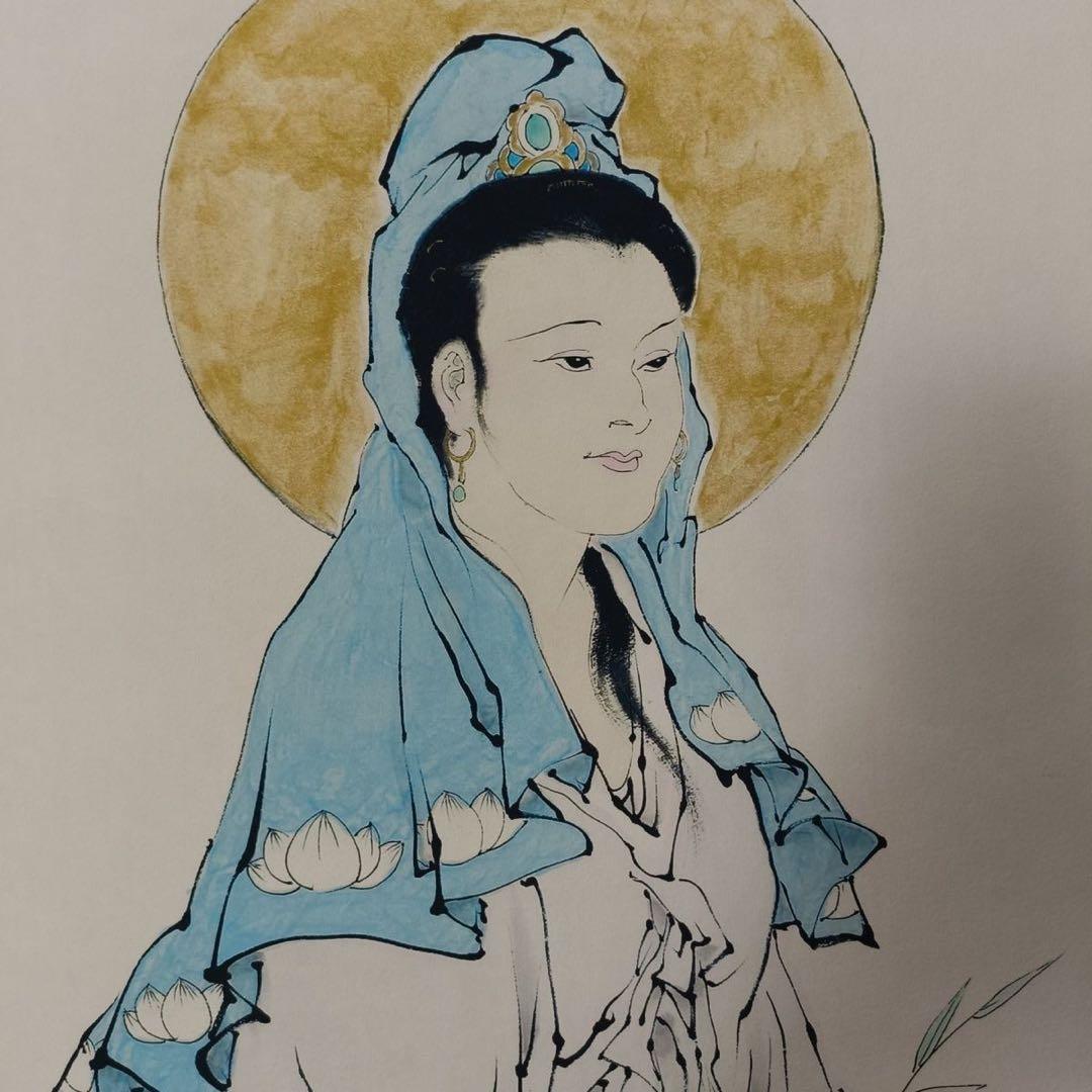 范曾《観世音像》　三尺中堂　掛軸　中国名人書画　仏画　人物画　証明書付