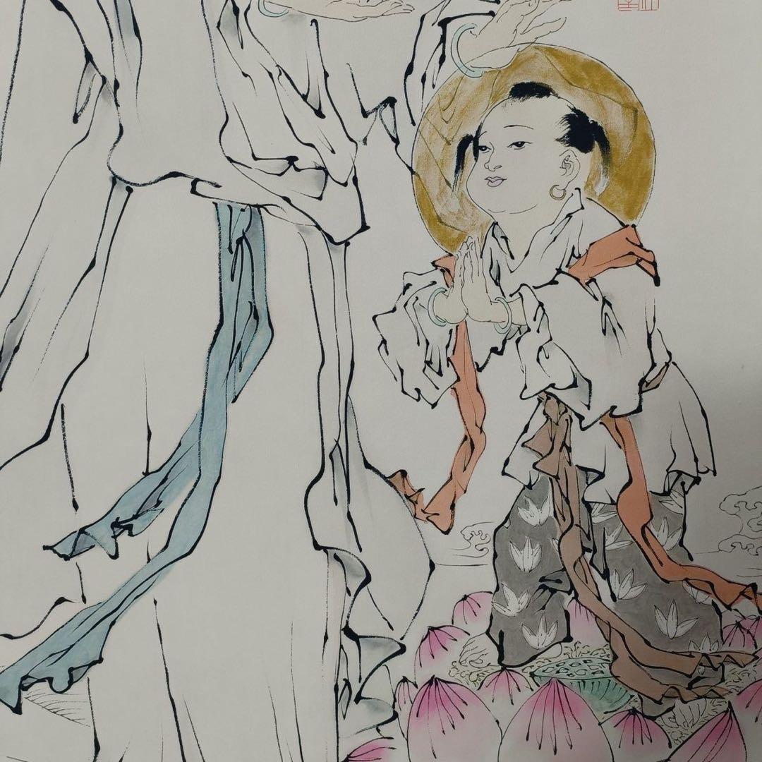 范曾《観世音像》　三尺中堂　掛軸　中国名人書画　仏画　人物画　証明書付