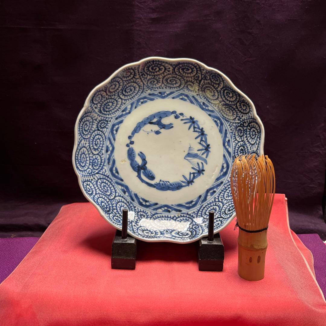 江戸期蛸唐草見込松竹梅輪花皿割れニュー無し古い物です時代多少の使用感あります