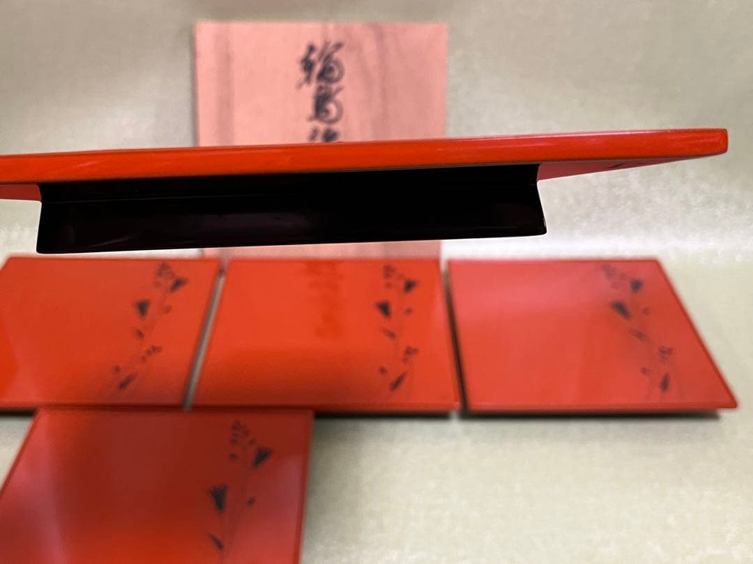 (ト26) 輪島塗 口取 5客 [加治武] 漆工芸 朱塗り 茶道具 お正月 お祝