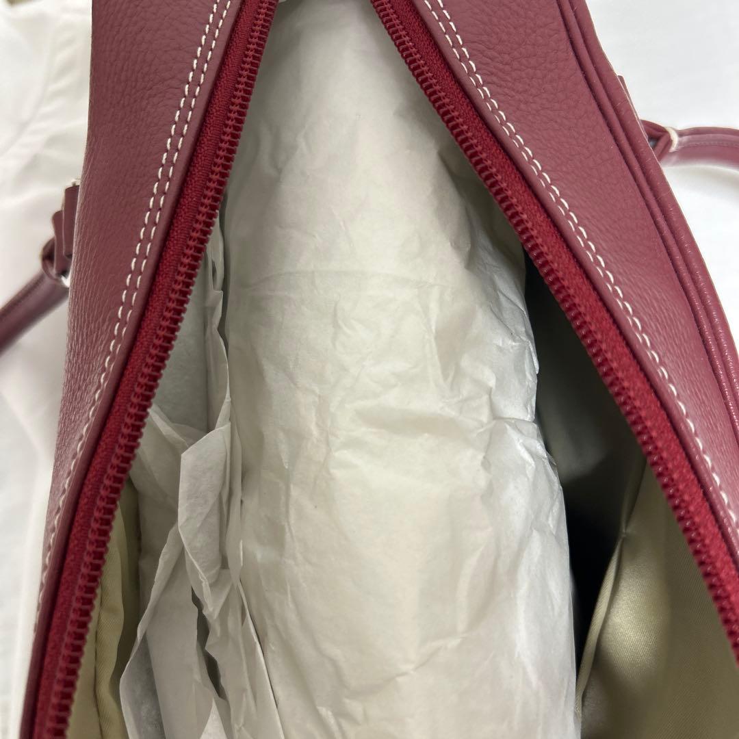 バーガンディ レザー ハンドバッグ　濱野皮革工藝