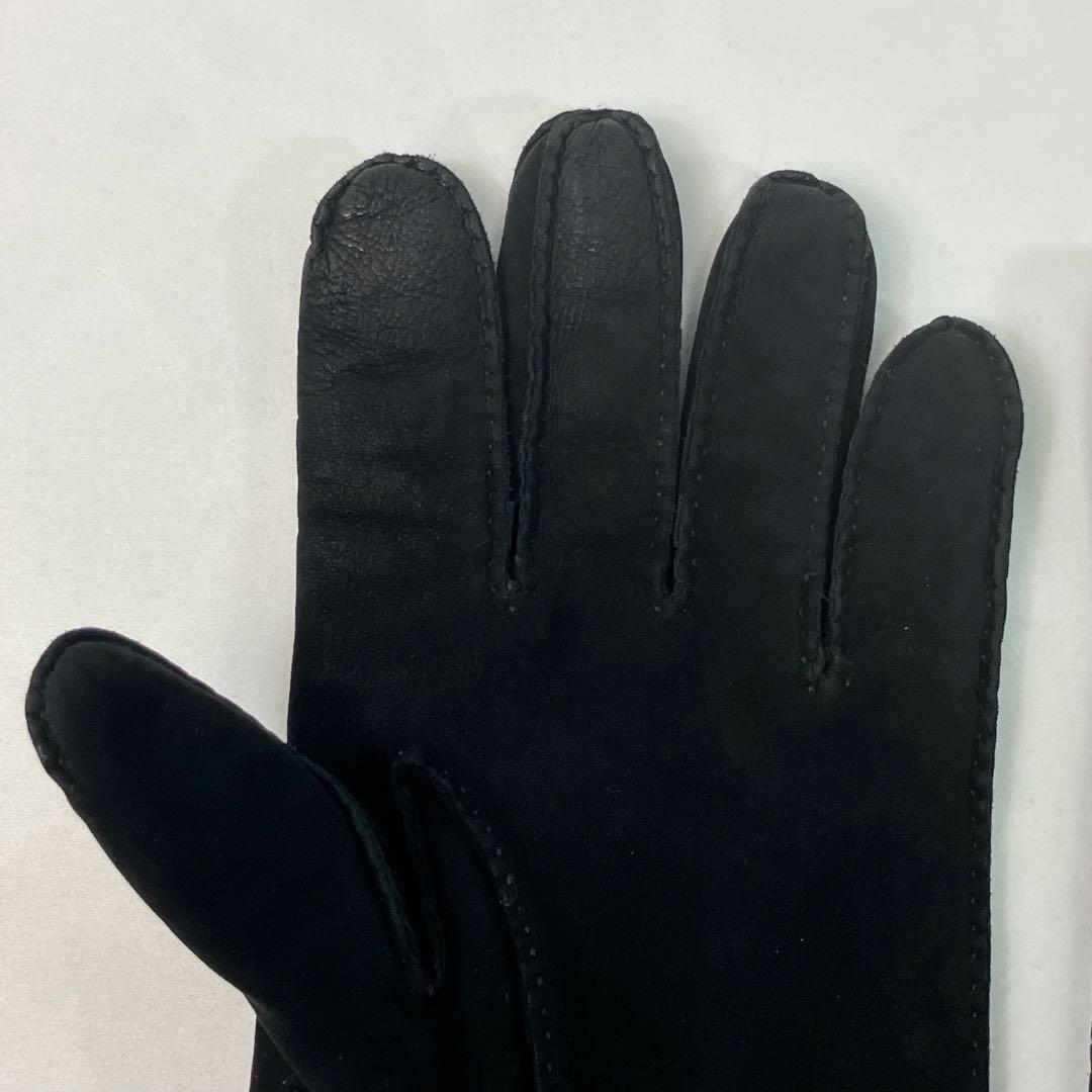 【未使用級】HERMES エルメス　最上級カシミア スエード　手袋　Hロゴ　黒