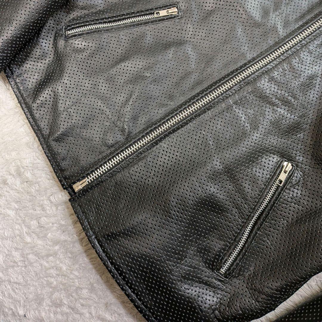 美品 LLサイズ✨ホーンワークス 黒 バッファローレザーライダース　パンチング