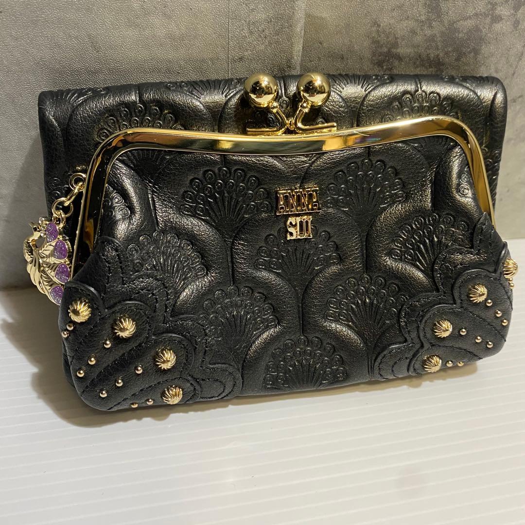 【未使用級】ANNA SUI　ピーコック　２つ折財布　ブラック　現行品
