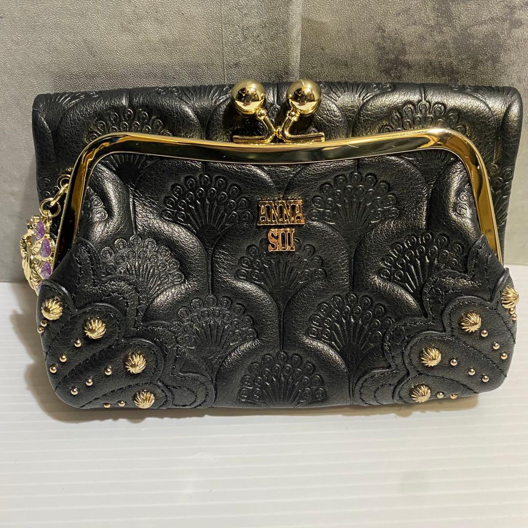 【未使用級】ANNA SUI　ピーコック　２つ折財布　ブラック　現行品