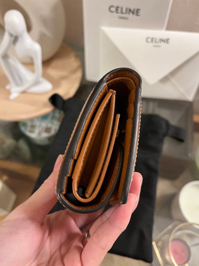 セリーヌ CELINE 三つ折り財布 ウォレット トリオンフ レザー/ツイード