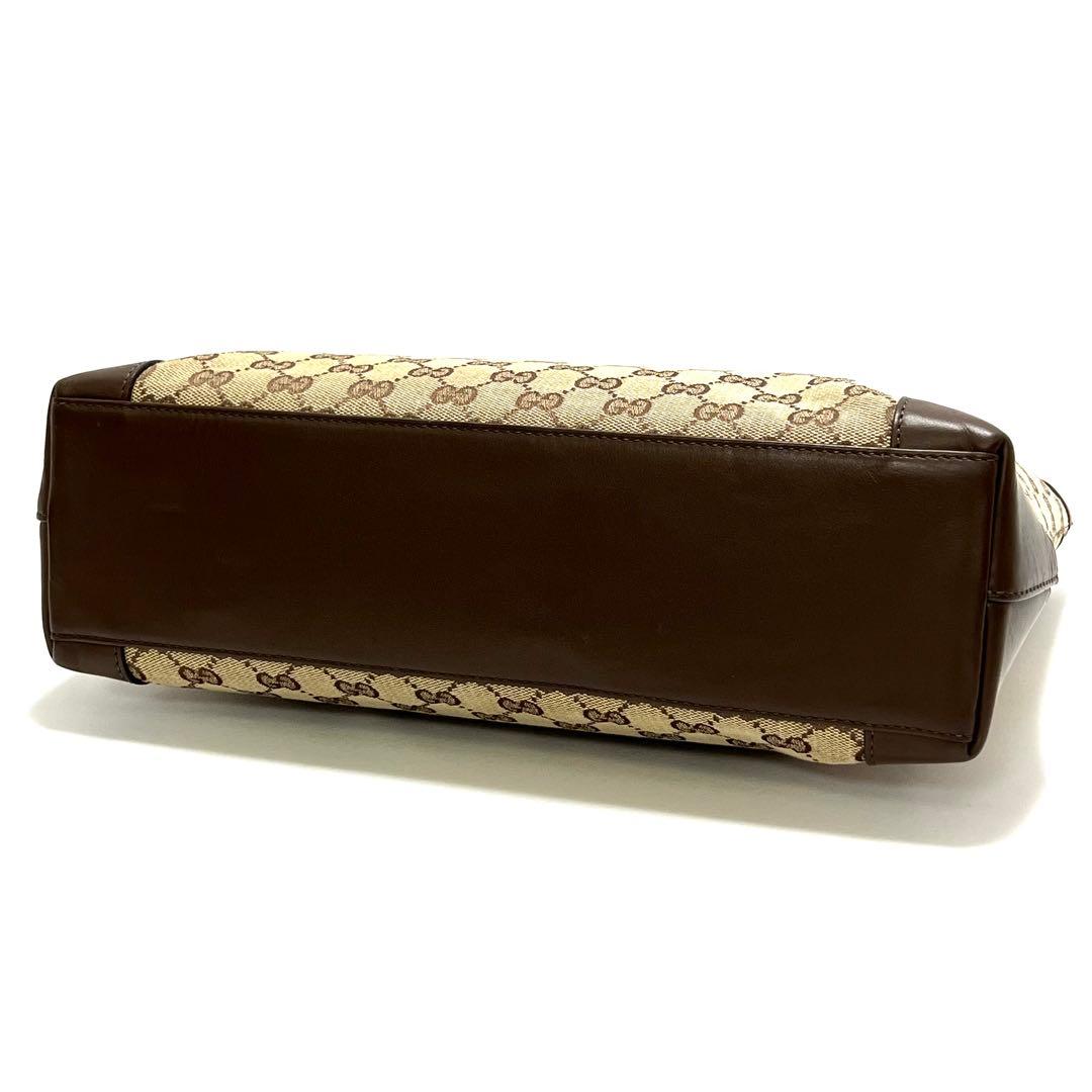 グッチ　トートバッグ　ハンドバッグ　GG柄　キャンバス　レザー　ブラウン