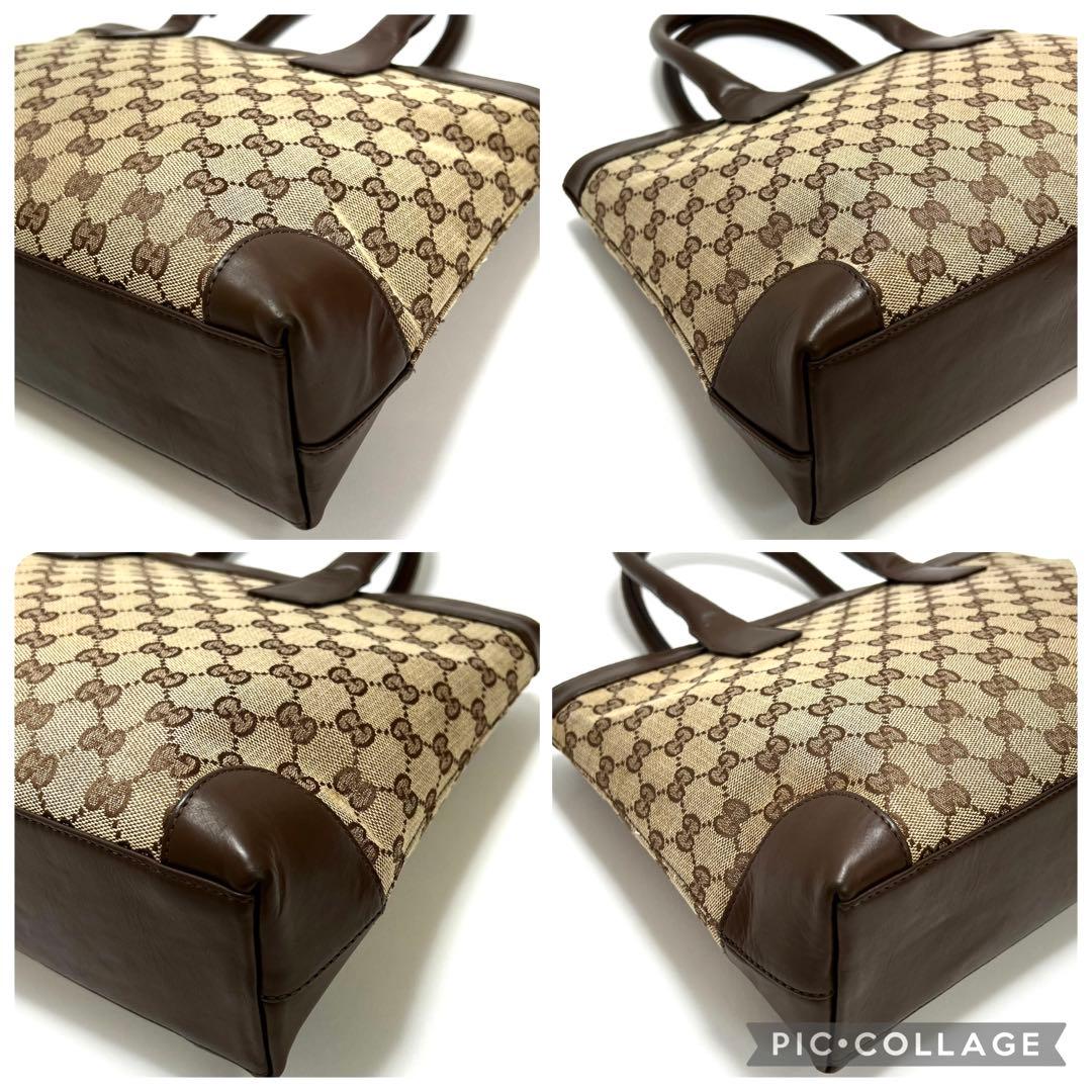 グッチ　トートバッグ　ハンドバッグ　GG柄　キャンバス　レザー　ブラウン