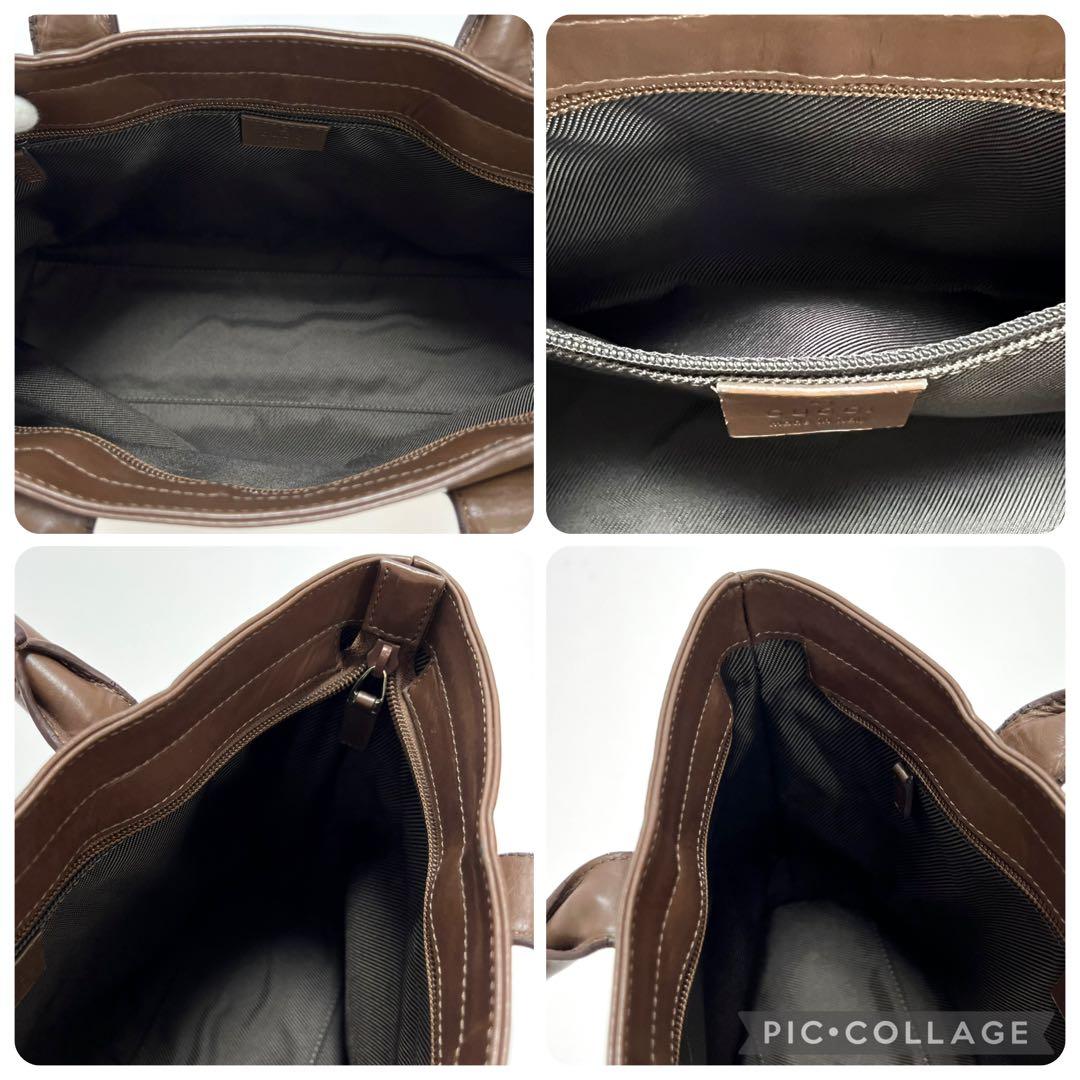 グッチ　トートバッグ　ハンドバッグ　GG柄　キャンバス　レザー　ブラウン