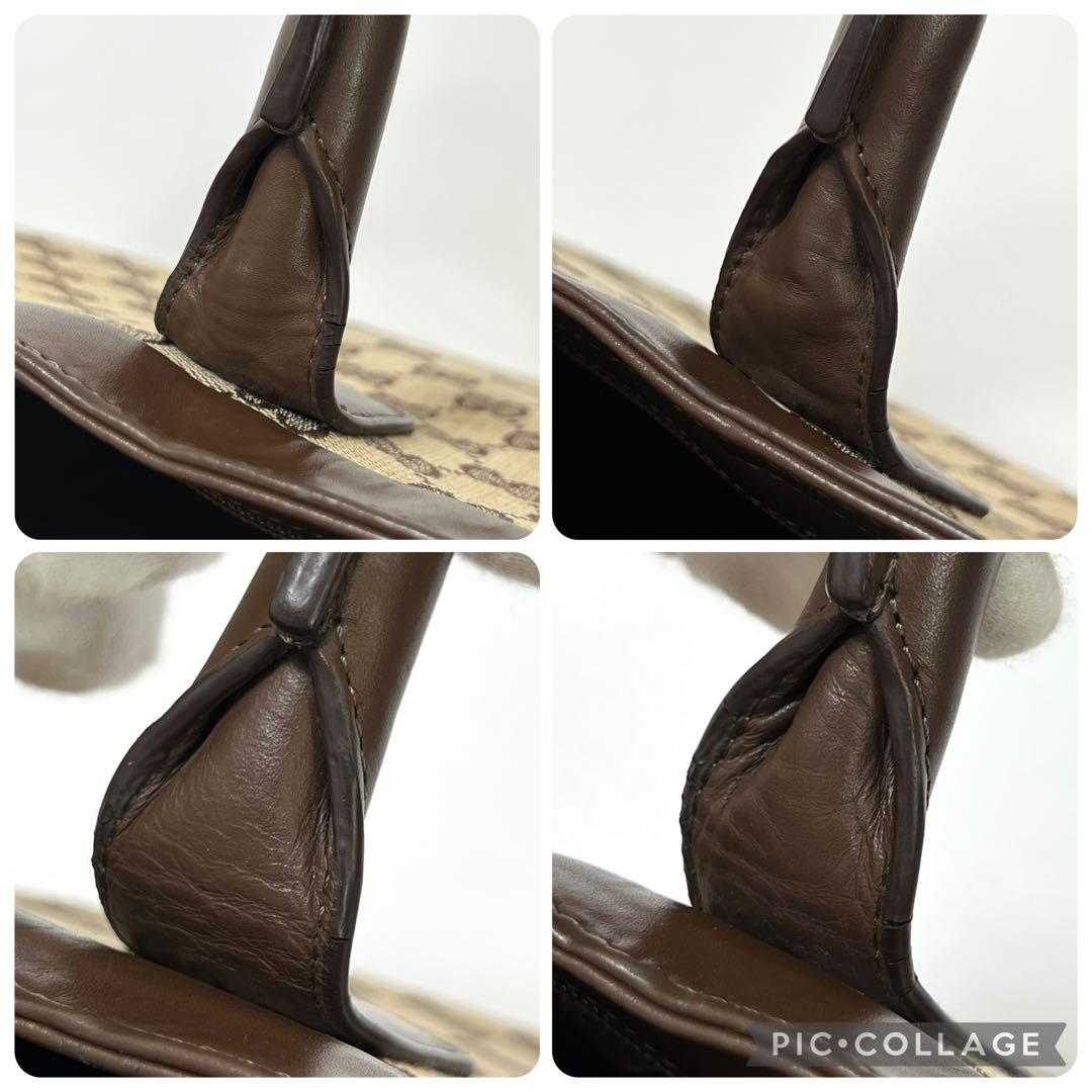 グッチ　トートバッグ　ハンドバッグ　GG柄　キャンバス　レザー　ブラウン