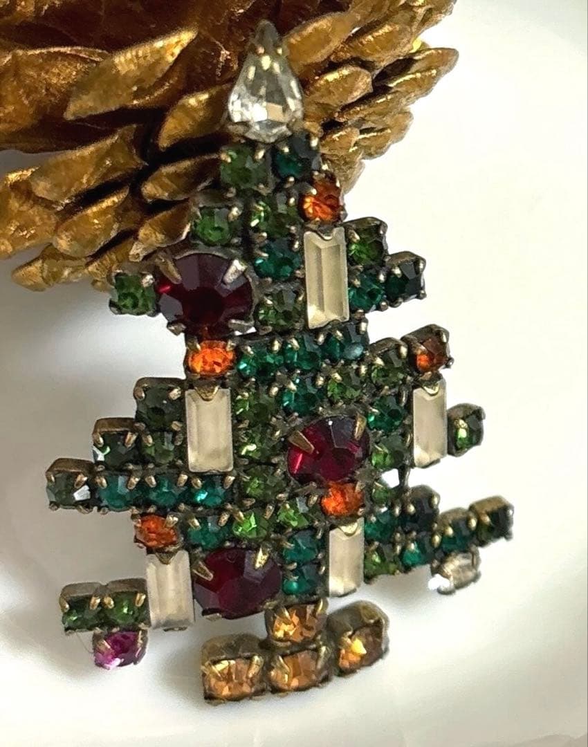 USA WEISS ヴィンテージブローチ Xmas Tree 5Candles