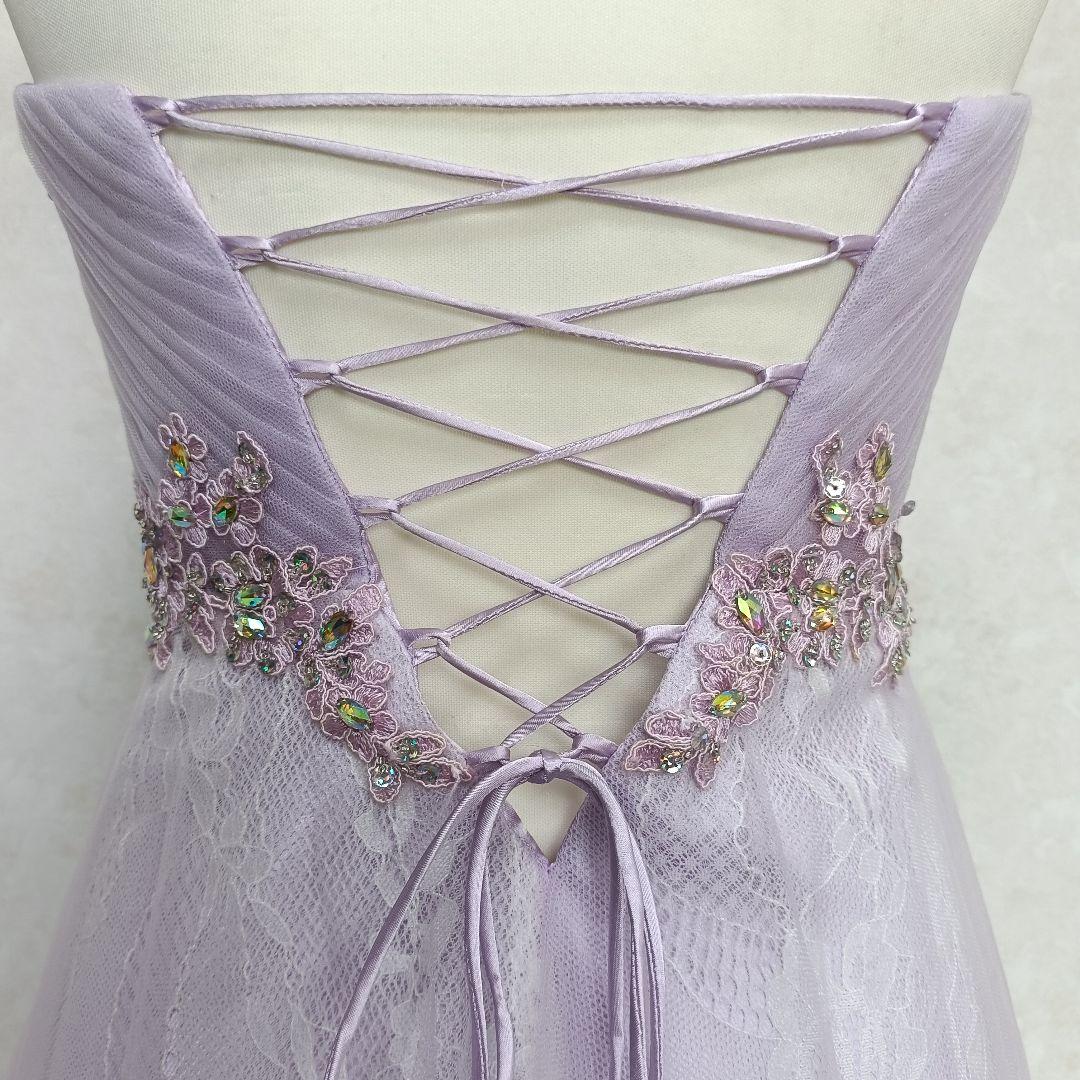 IRMA イルマ 刺繍 ビーズ ビジュー レースアップ ロングドレス 紫 9号