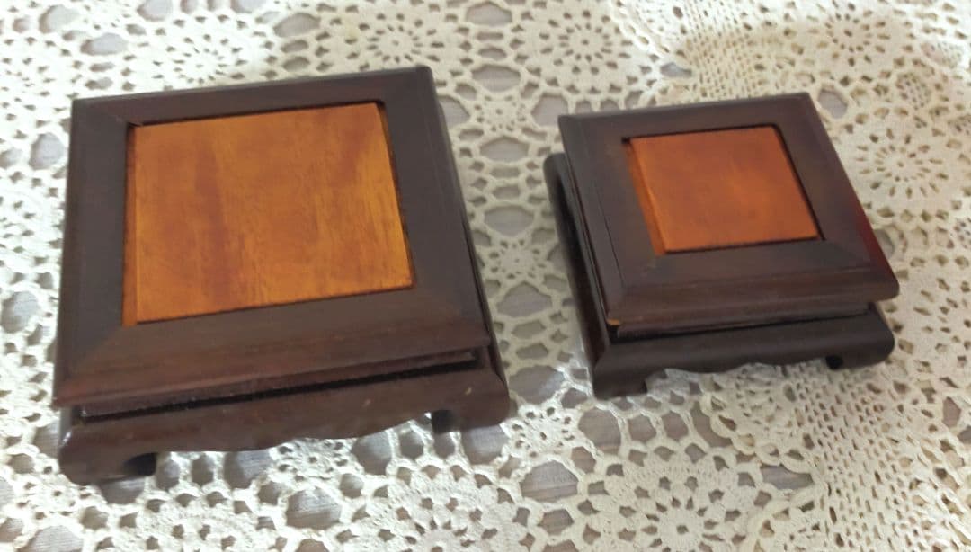高級唐木　鉄刀木　花梨木　ミニ花台　2点セット　未使用保管品