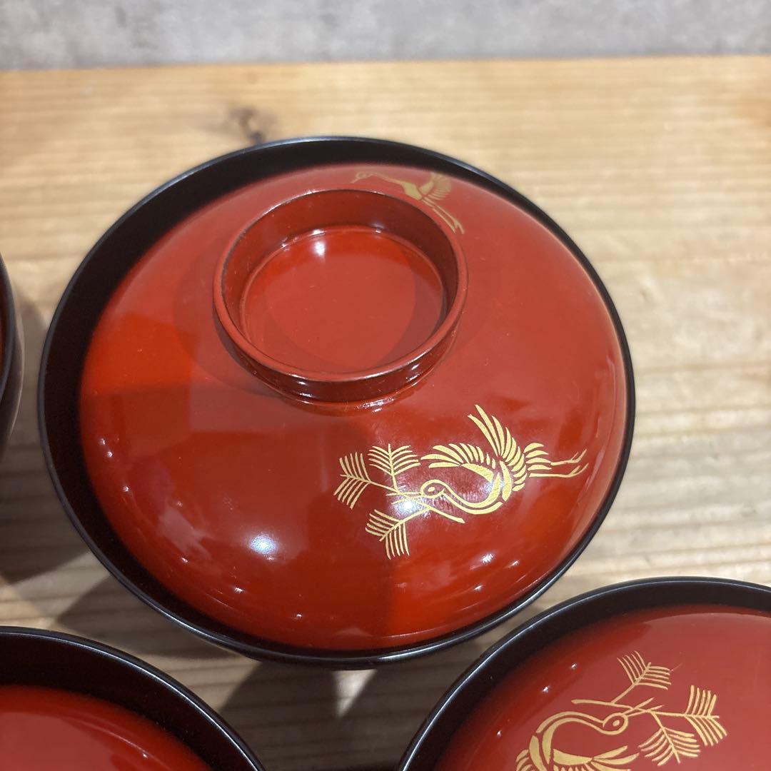 松花堂写 吸物椀 五客 鳳凰蒔絵 松美堂造（大阪 淀屋橋）共箱付き 茶道具