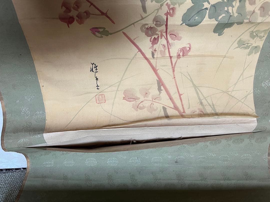 巌谷小波と中島雅堂 合作「薔薇 画賛」絹本 肉筆 俳画 書 児童文学作家 画家