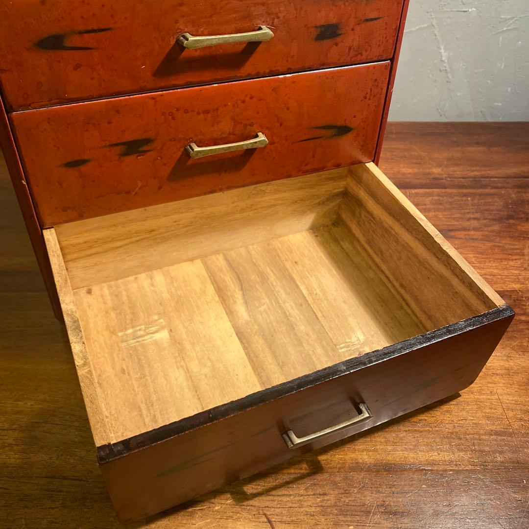 昭和レトロ 漆塗り三段小引き出し ミッドセンチュリー 古家具 古民家