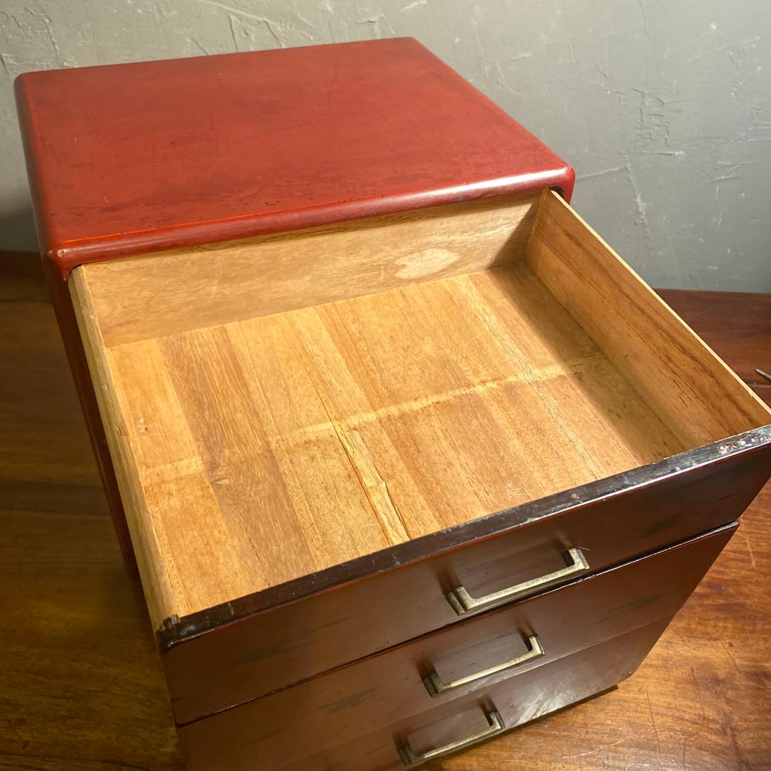 昭和レトロ 漆塗り三段小引き出し ミッドセンチュリー 古家具 古民家