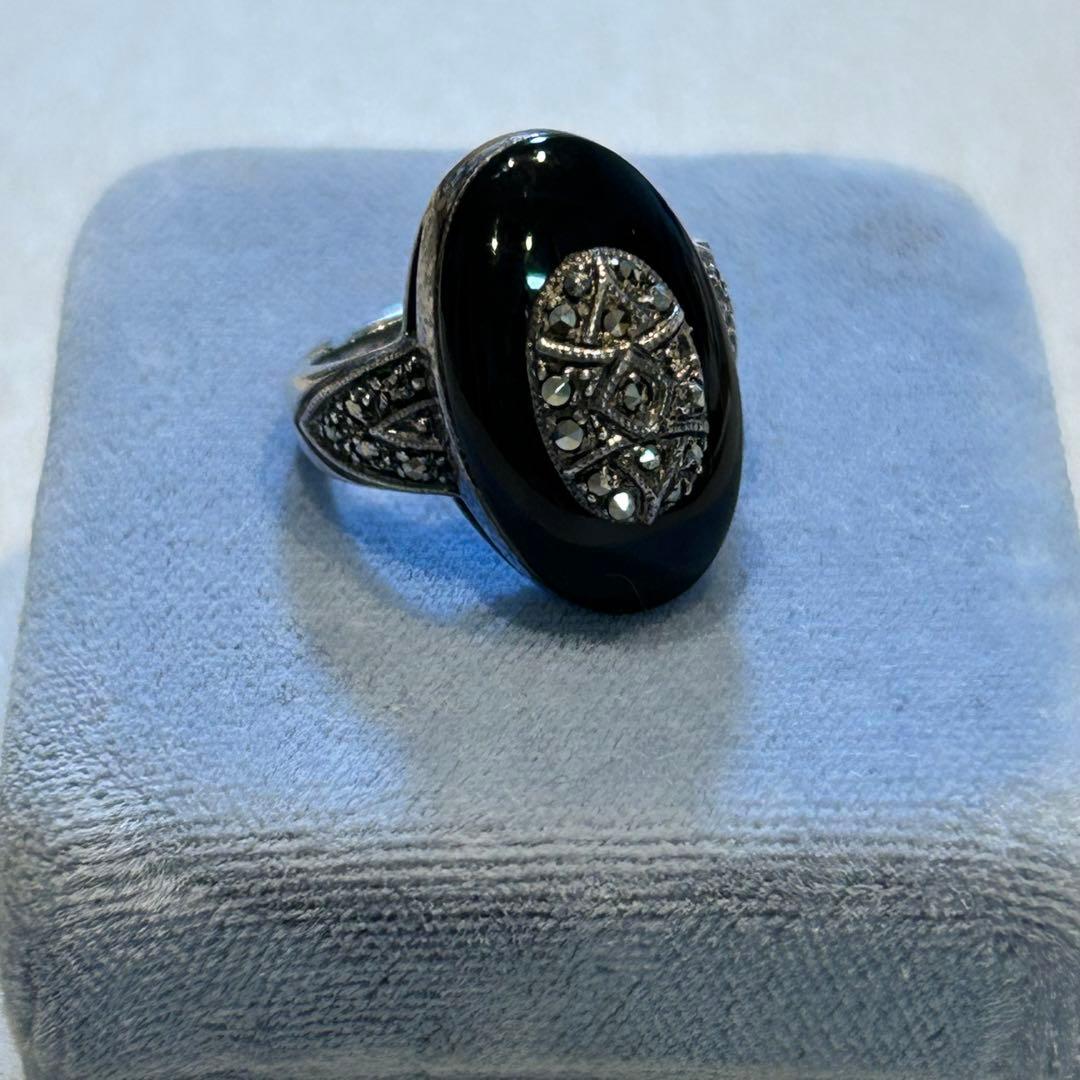 l*n様 11号　ヴィンテージ シルバー925 オニキス　マーカサイト　指輪　リ