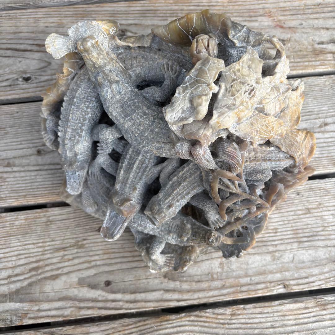 中国骨董 ワニ 置物 彫刻 天然石 オブジェ レトロ ジャンク ワニ群像 置物