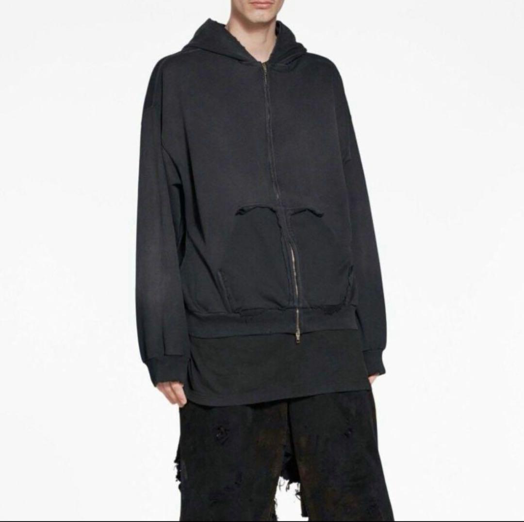 トップス 23ss TapeType Ripped PocketZip-Up Hoodie